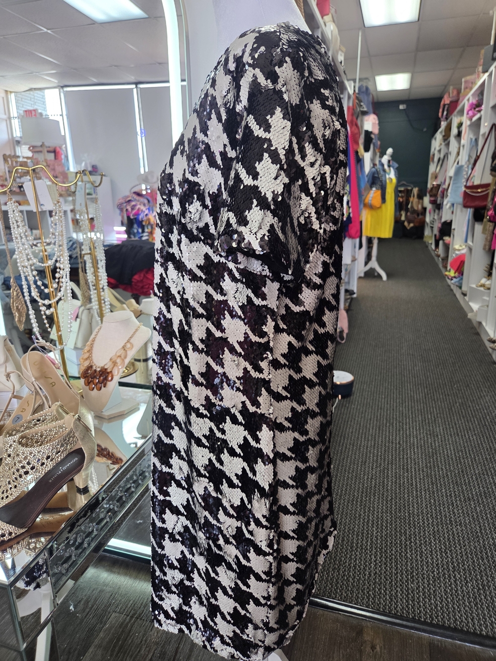 Ann Taylor Black & White Houndstooth Sequin Shift Dress - Picture 2 of 3